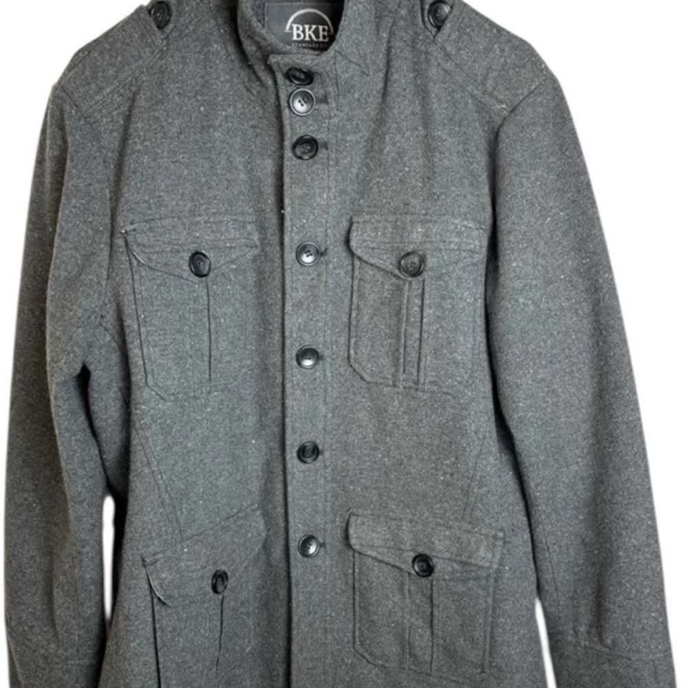 🥳 3/$26 BKE Military Style Wool Blend Jacket Gray Large - Picture 14 of 15